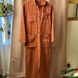 Marine Layer Charlie Utility Jumpsuit Women's XS Rosewood Orange Linen
Blend